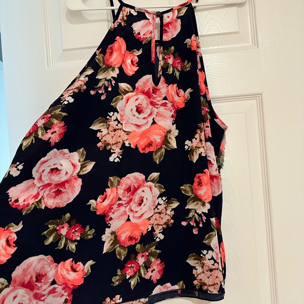 January 7 Navy and Pink Floral Top